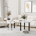 Contemporary rotatable cocktail table with solid rubber wood legs, 360 degree rotating coffee table with 6mm white sintered stone tabletop for living room, bedroom, Balcony, home office