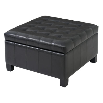 Black PU Storage Ottoman with Rubber Wood Legs, 30.25'' Square Tufted Indoor Ottoman with Lift-Top Storage for Living Room, Bedroom & Entryway,300lbs Weight Capacity