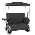 3-in-1 Collapsible Wagon Converts to Bench Convertible Folding Wagon Cart with Canopy &Rear-Mounted Folding Tabletop, 500lbs Heavy-Duty, 180L Capacity for Camping, Beach, Garden, Fishing-Black
