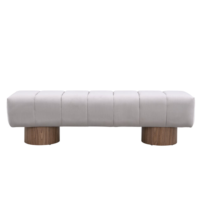 Upholstered Dining Bench for Dining Room, No-Assembly End of Bed Entryway Bench Ottoman for Bedroom Living Room, Light Gray Fabric Stool Top Wood Leg 300 LBS Weight Capacity