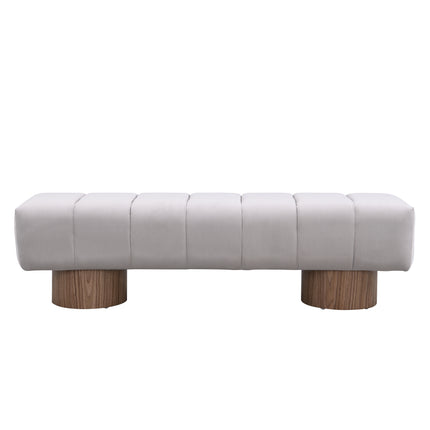Upholstered Dining Bench for Dining Room, No-Assembly End of Bed Entryway Bench Ottoman for Bedroom Living Room, Light Gray Fabric Stool Top Wood Leg 300 LBS Weight Capacity