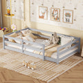 Twin Size Floor Bed, Montessori Floor Bed with Fence, Kids Montessori Bed Twin Size, Wood Montessori Floor Bed for Kids, Girls, Boys ,GRAY.