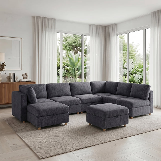 Modular sectional sofa seat, convertible sofa with storage, multifunctional folding fabric sofa set, 8 seater sofa (Grey)