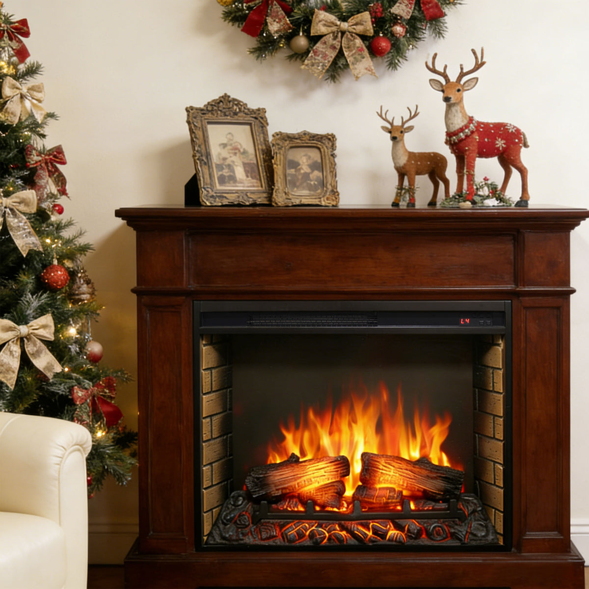 28 inch electric fireplace insert, ultra thin heater with log set & realistic flame, remote control with timer, overheating protection(Only the fireplace)