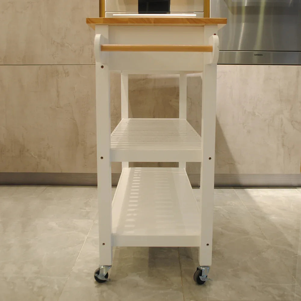 Kitchen Island & Kitchen Cart, Rubber Wood Top, Mobile Kitchen Island with Two Lockable Wheels, Simple Design for Easy Storing and Fetching, Two Drawers Give Unique Storage for Special Utensil. - Eloy Royal