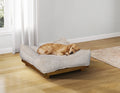 Plush Comfort Dog Bed Premium Vegan Leatherette Beige Fabric Pet Furniture 1pc, Large Size
