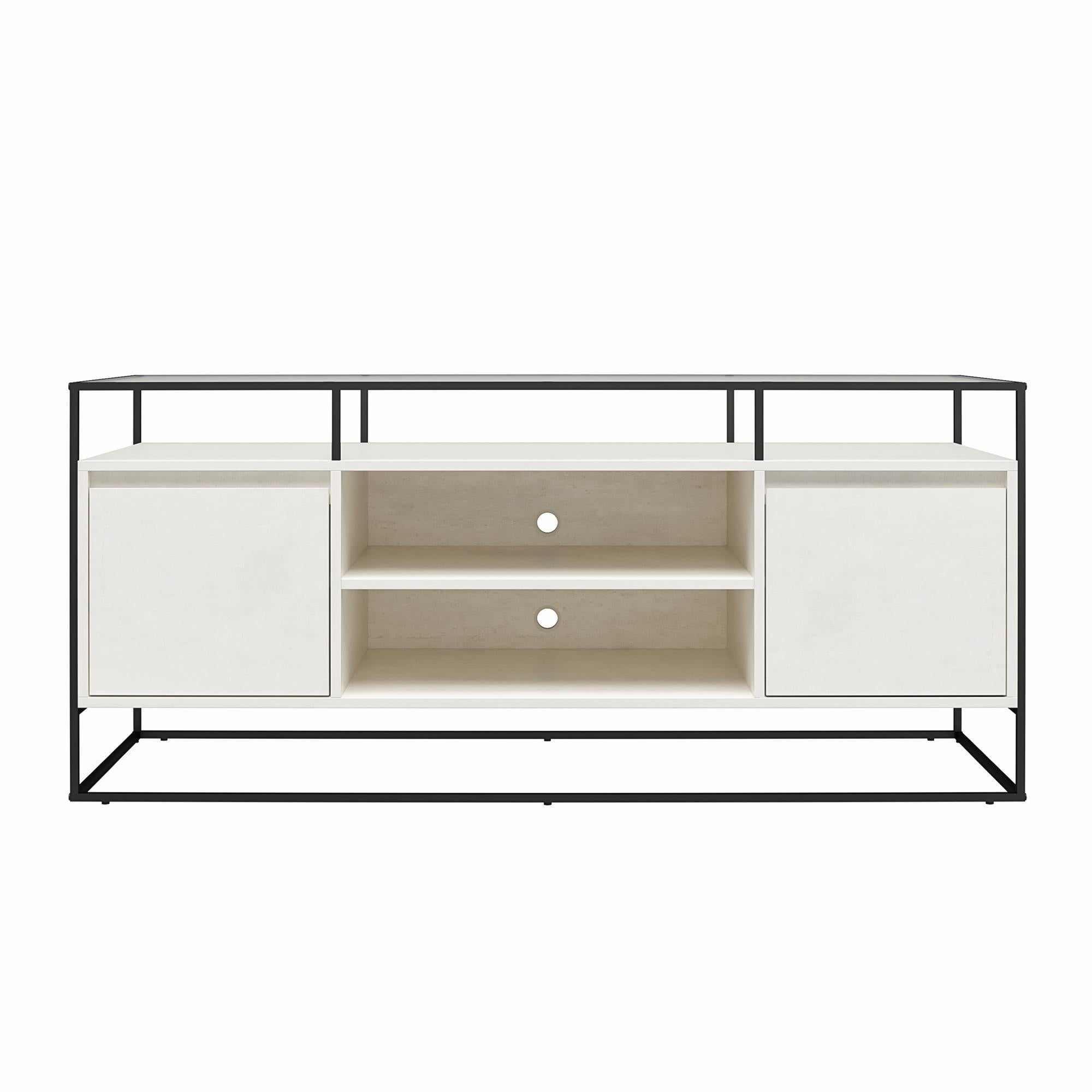 Camley Modern Media Console TV Stand for TVs up to 54' White MDF and Glass with Fluted Top