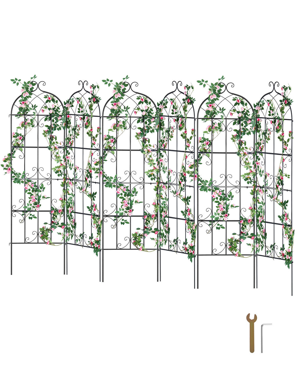 Garden Trellis for Climbing Plants, 71 x 20 in, 6 Packs Rustproof Metal Garden Flower Trellis, Outdoor Climbing Rose Trellis Cucumbers Support, Decorative Clematis Trellis for Courtyards Lawns