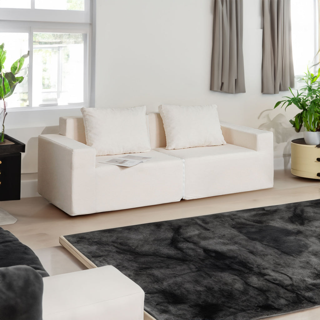 Vienne Convertible Foam Loveseat with Washable Cover, White Oak