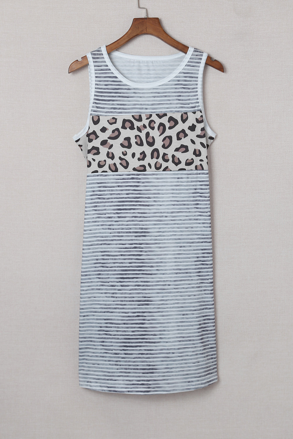 Gray Striped Leopard Patchwork Short Tank Dress - Eloy Royal