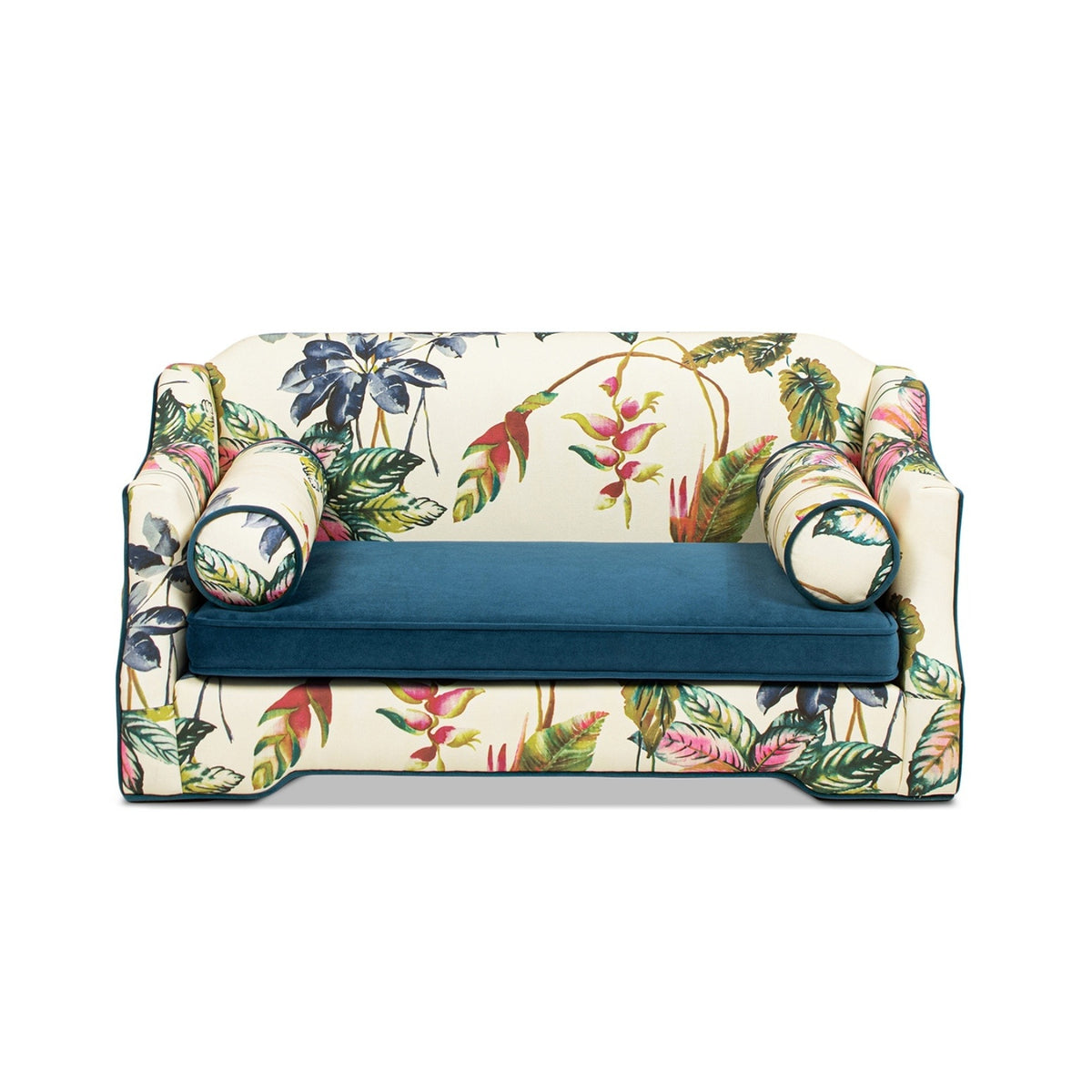 Paloma 35.5' Dog Sofa Bed, Medium, Blue Floral Printed On Woven Fabric