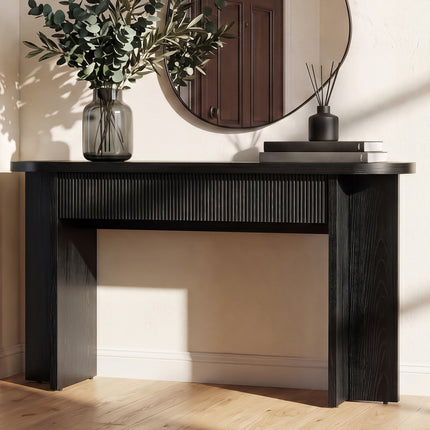 OMCHOM 55 Inch Console Table with 2 Drawers, Fluted Entryway Tables with Storage, Heavy Duty Sofa Table Behind The Couch, Mid Century Hallway Tables for Entryway, Hallway, Living Room