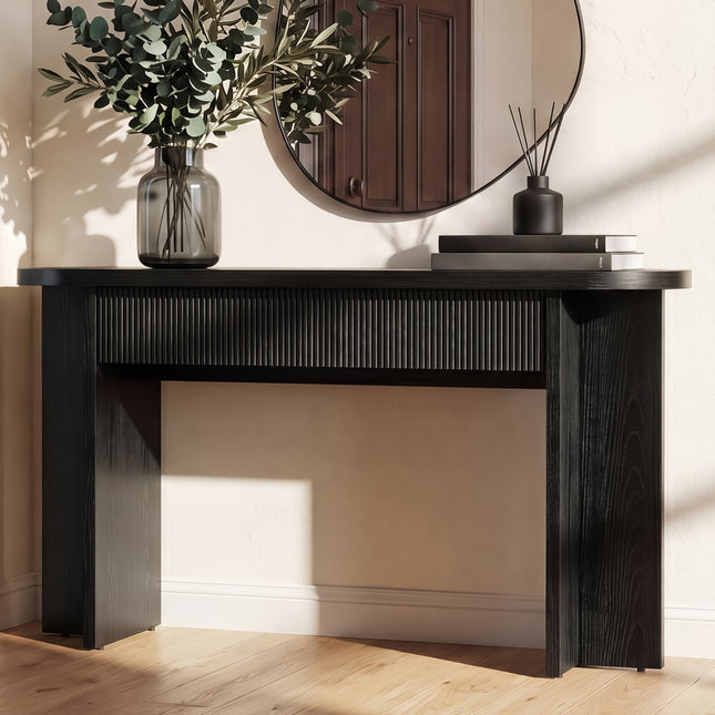 OMCHOM 55 Inch Console Table with 2 Drawers, Fluted Entryway Tables with Storage, Heavy Duty Sofa Table Behind The Couch, Mid Century Hallway Tables for Entryway, Hallway, Living Room