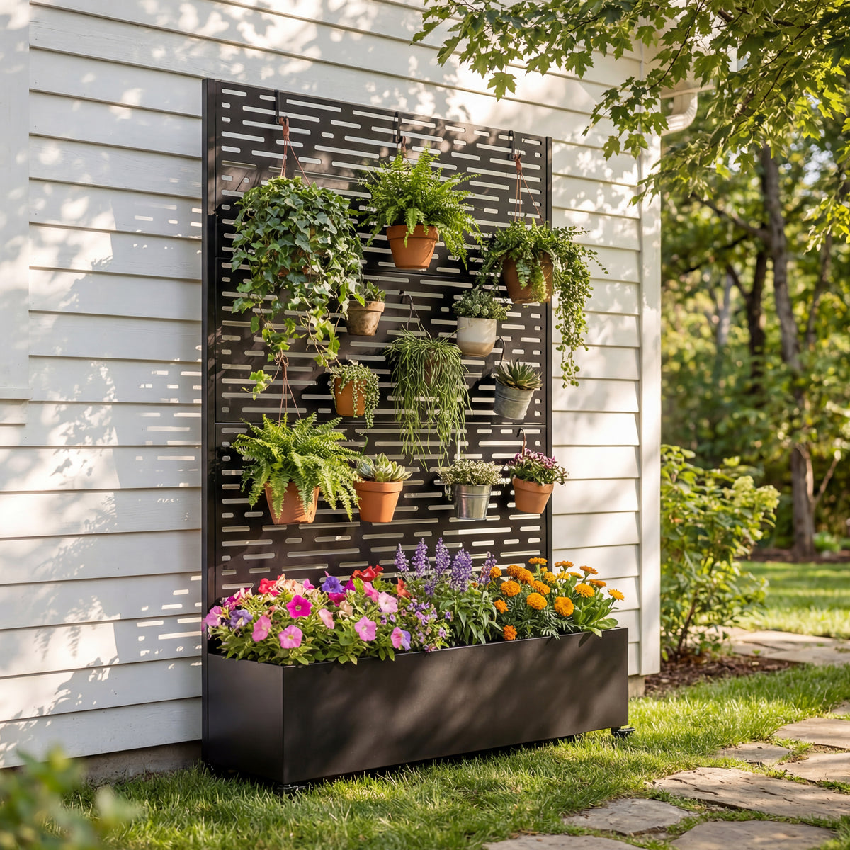 Metal Raised Garden Bed with Wheels and Trellis,73'x47'x16' Planter Box for Climbing Plants, Vegetables & Vines, Features Privacy Screen and Drainage Holes