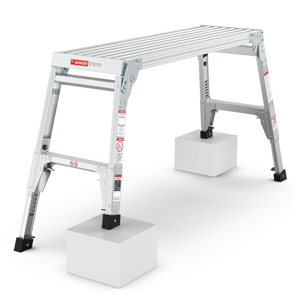 Aluminum Work Platform Large Size Step Stool Folding Portable Work Bench 40' Width Telescopic Feet 22' -27.5' Height Adjustable
