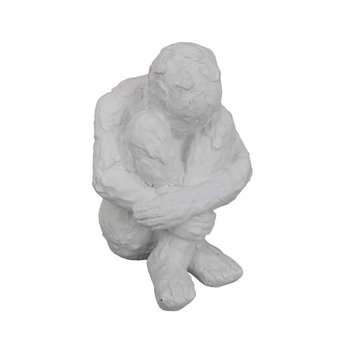Roy Abstract Contemplative Man Figurine, White Resin Art 15 Inch