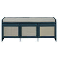Tancredi Retro Rattan-Drawer Shoe Bench, Antique Navy, 48 in