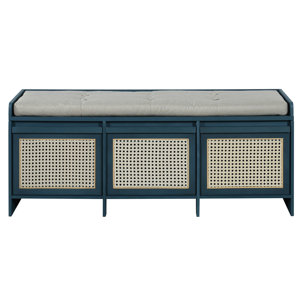 Tancredi Retro Rattan-Drawer Shoe Bench, Antique Navy, 48 in