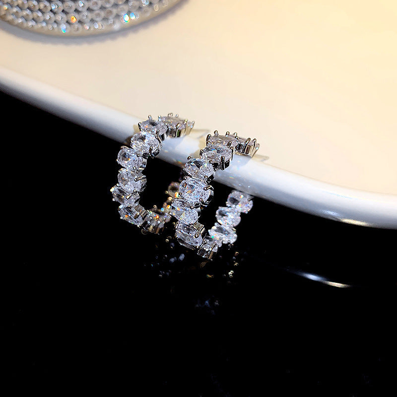 French Sweet Vintage Zircon C- Shaped Geometric Ear Ring