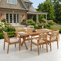 7 Pieces Acacia Wood Outdoor Dining Set s,Modern 6 Chairs  1 Large Table,Dining Furniture Set for Lawn, Backyard, Garden Deck,Poolside,Teak