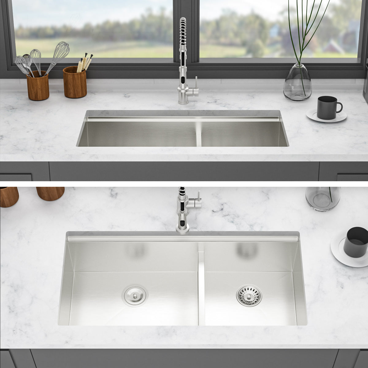 39-inch Built-in Kitchen Sink with Mixing Bowl Worktop, 16-Gauge Stainless Steel, 39× 19 inch, Dual Basin (60/40) Multi-functional Sink
