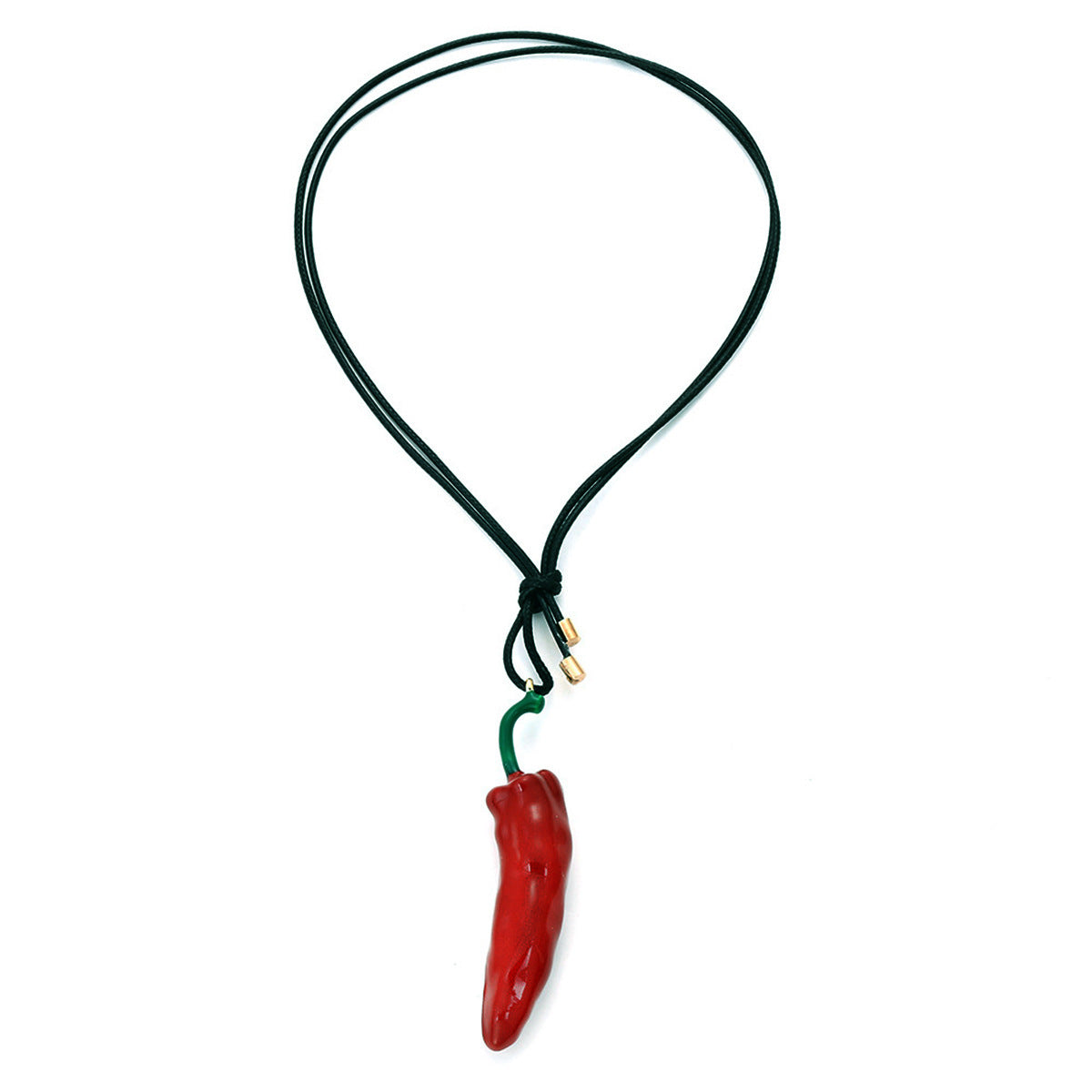 Enamel Vegetable Twin Red Chilli Pendant Necklace