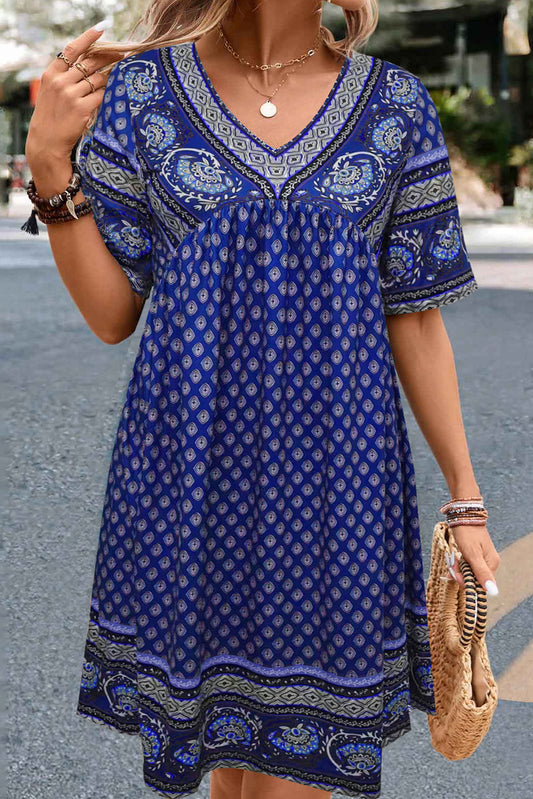 Bluing Casual Ethnic Print Short Sleeve Midi Dress - Eloy Royal