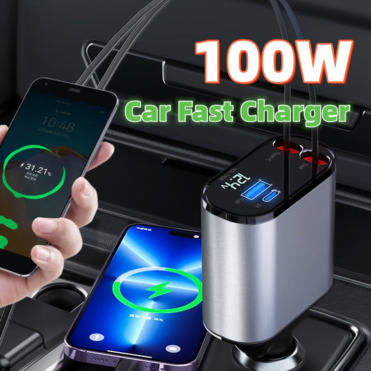 Metal Car Charger 100W Super Fast Charging Car Cigarette Lighter USB And TYPE-C Adapter - Eloy Royal