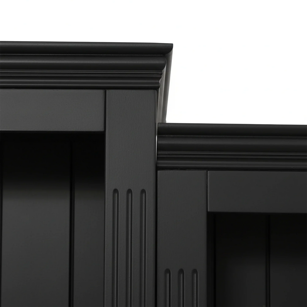 78.75'' Tall 3-Pieces Bookcase, Display Cabinet with 5 Colors Adjustable LED Ceiling Light, Retro style Bookshelves with tempered glass shelves for Living Room, Office, Studio or Workspace, Black - Eloy Royal