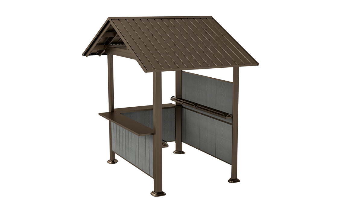 9.4X6.2 FT Hardtop Grill Gazebo, Gable Outdoor Grill Gazebo with Storage Shelves & Resin Shade System, Galvanized Steel Metal Hard top Gazebo for Patio Backyard Garden -Brown