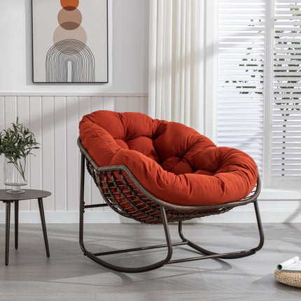 Outdoor Rattan Rocking Chair with Padded Cushion Rocker Recliner Chair Outdoor for