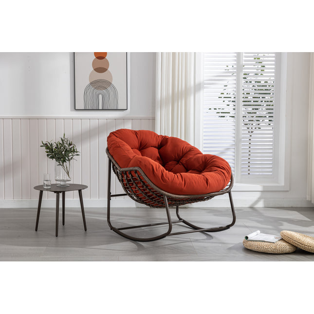Outdoor Rattan Rocking Chair with Padded Cushion Rocker Recliner Chair Outdoor for