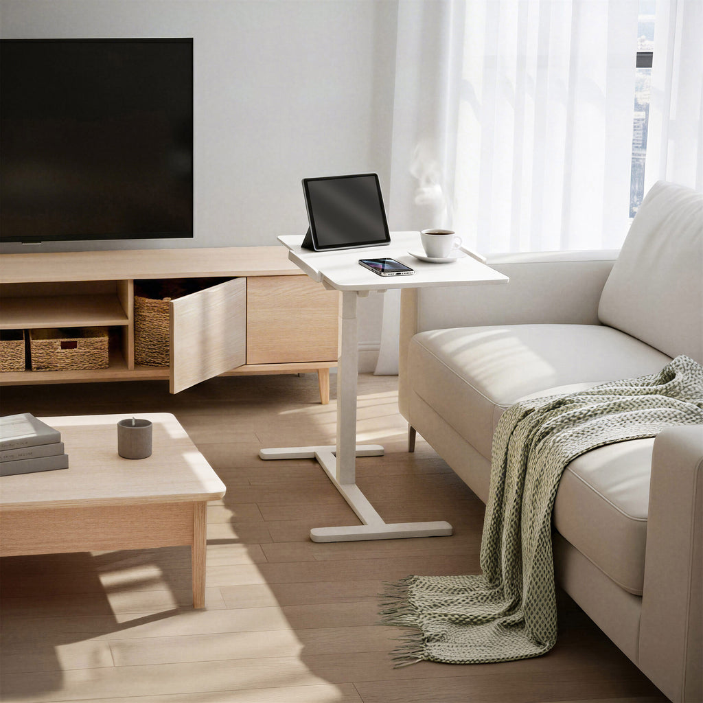 Sit-to-Stand Rolling Adjustable Laptop Cart, White