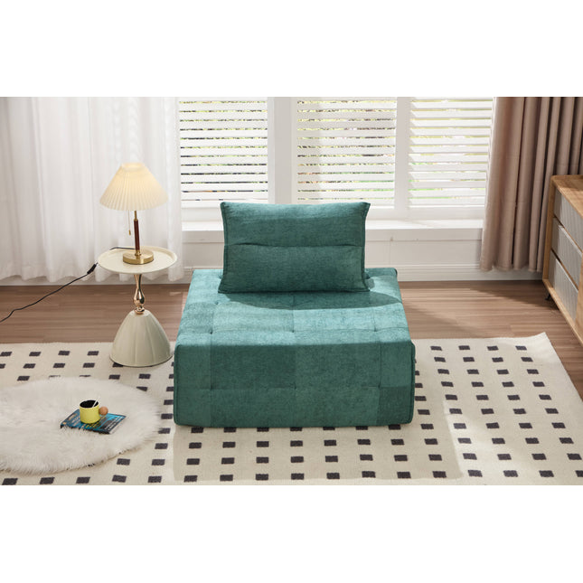 Deep Seat Modular Sectional Sofa with Adjustable Backrest – 39.37' Chenille Compressed Couch for Living Room, Bedroom, Lounge (1 Piece) ,Green.