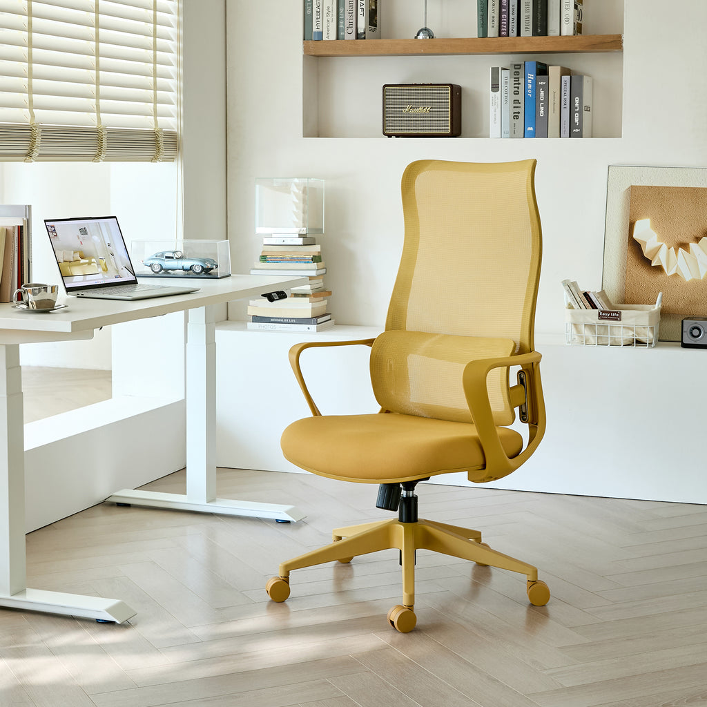 Ergonomic Colorful Office Chair 350LBS Home Office Mesh Breathable High Back, With Adjustable Lumbar Support Computer Chair, Integrated Molded Foam Seat Cushion, Fireproof (Yellow)