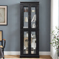 Lighted Glass Curio Display Cabinet,Display Cabinet,Glass Storage Cabinet Glass Wine cabinet Wood Frame Toy Display for Living Room, Kitchen, Pantry light bulb included BIACK