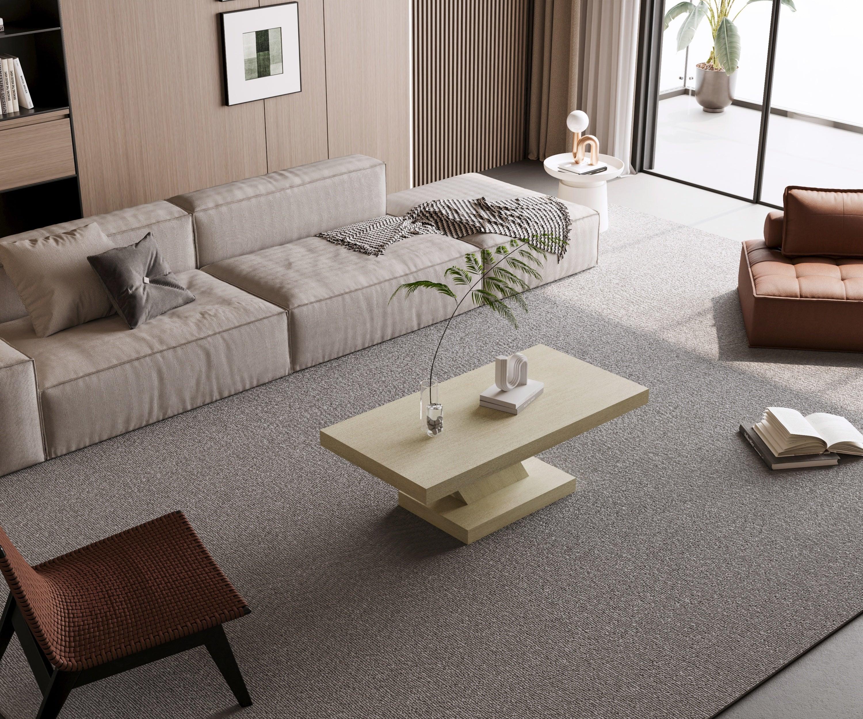 47' Modern Cross Leg Coffee Table, Sturdy X-Shape Design, Solid Wood Veneer, Large Living Room Center Table with Ample Storage Space, Oak Wash - Eloy Royal