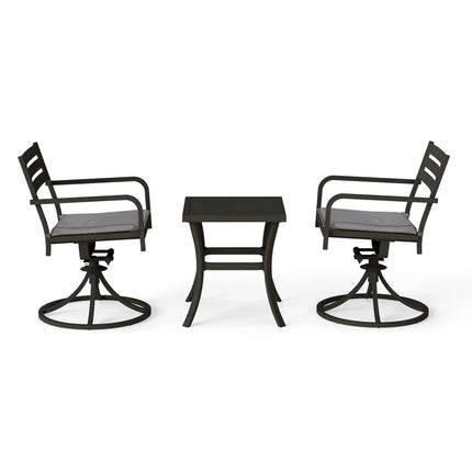 Outdoor Metal Swivel Patio Set - 2 Armchairs & Table