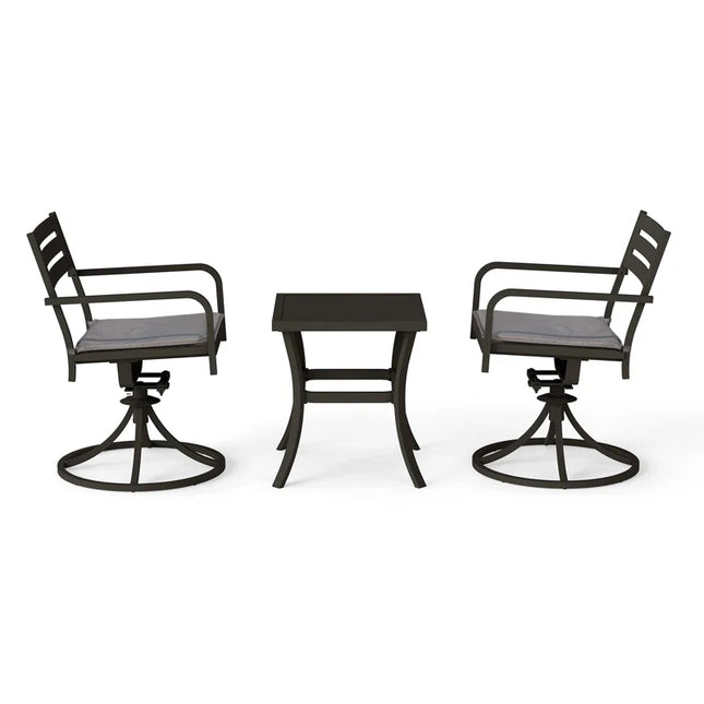 Outdoor Metal Swivel Patio Set - 2 Armchairs & Table