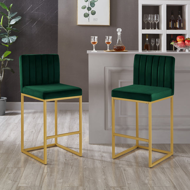 Modern Fashion Counter Height Stool Full Backrest and Sturdy Iron Legs, Set of 2 Versatile Bar Chair, Jade/Gold