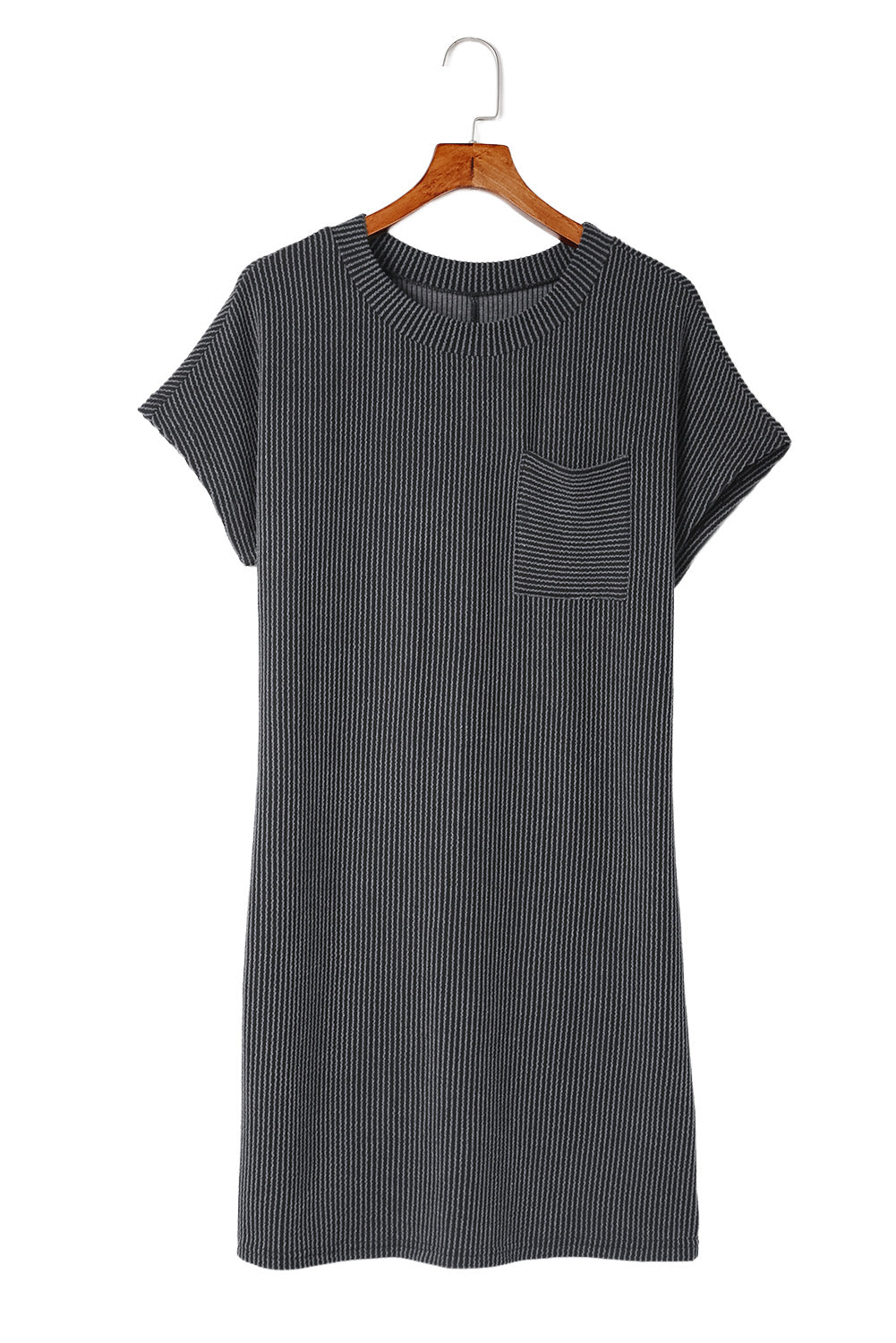 Blue Ribbed Chest Pocket Casual T Shirt Dress - Eloy Royal