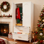 71' Tall Metal Wardrobe Cabinet with 2 Drawers and Hanging Rod, 2 Doors Wardrobe Closet with Shelf for Bedroom, Office, Laundry Room,Entryway ,Foyer,Guesthouse (White)