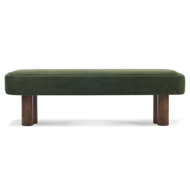 Indoor Green Fabric Dining Bench with Walnut Color Legs, 60.04'L Upholstered Seating for Kitchen, Dining Room and Living Space,250lbs Capacity