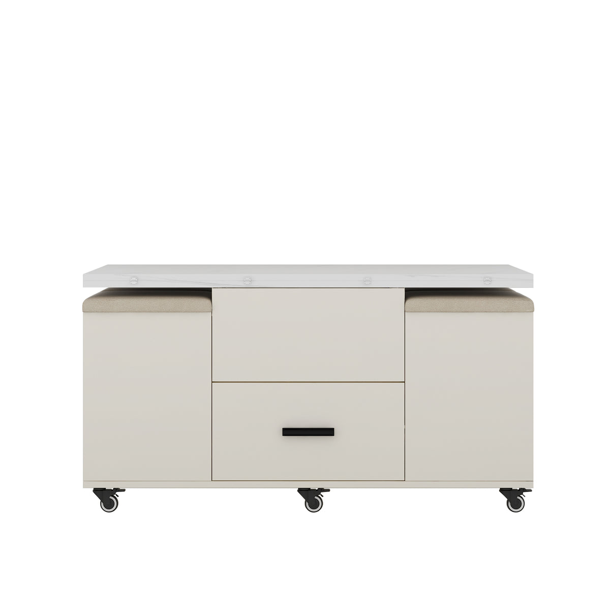 Modern lift coffee table, living room with 4 chairs, expandable 1 hidden storage space+2 drawers, folding dining table