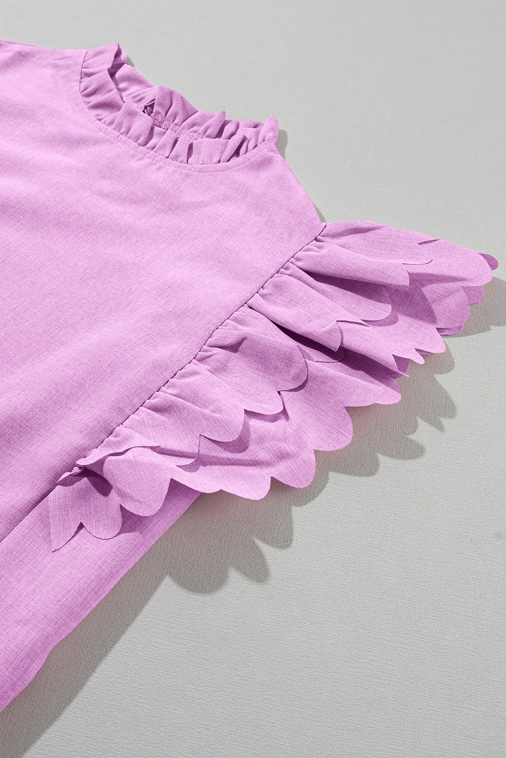 Bright Pink Solid Scalloped Ruffle Sleeve Blouse - Eloy Royal