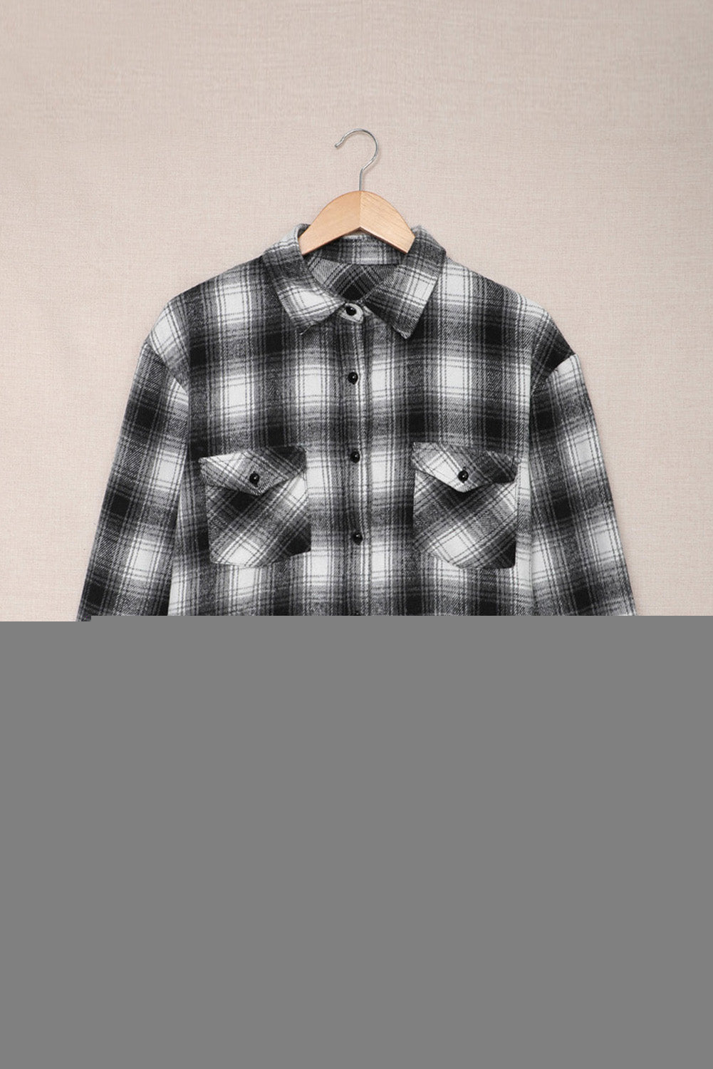 Wholesale Black Button Up Collared Plaid Shacket - Eloy Royal