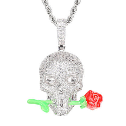 Luminous Epoxy Rose Skull Pendant