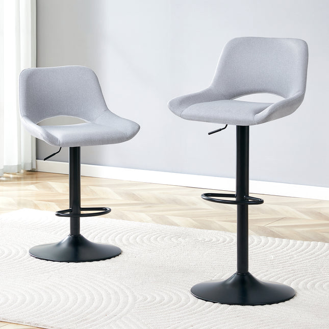 Modern Swivel Adjustable Bar Stools Set - 2 Pack, Light Gray Linen Fabric, Holds Up to 250 lbs, Suitable for Home Bars and Kitchen Islands.