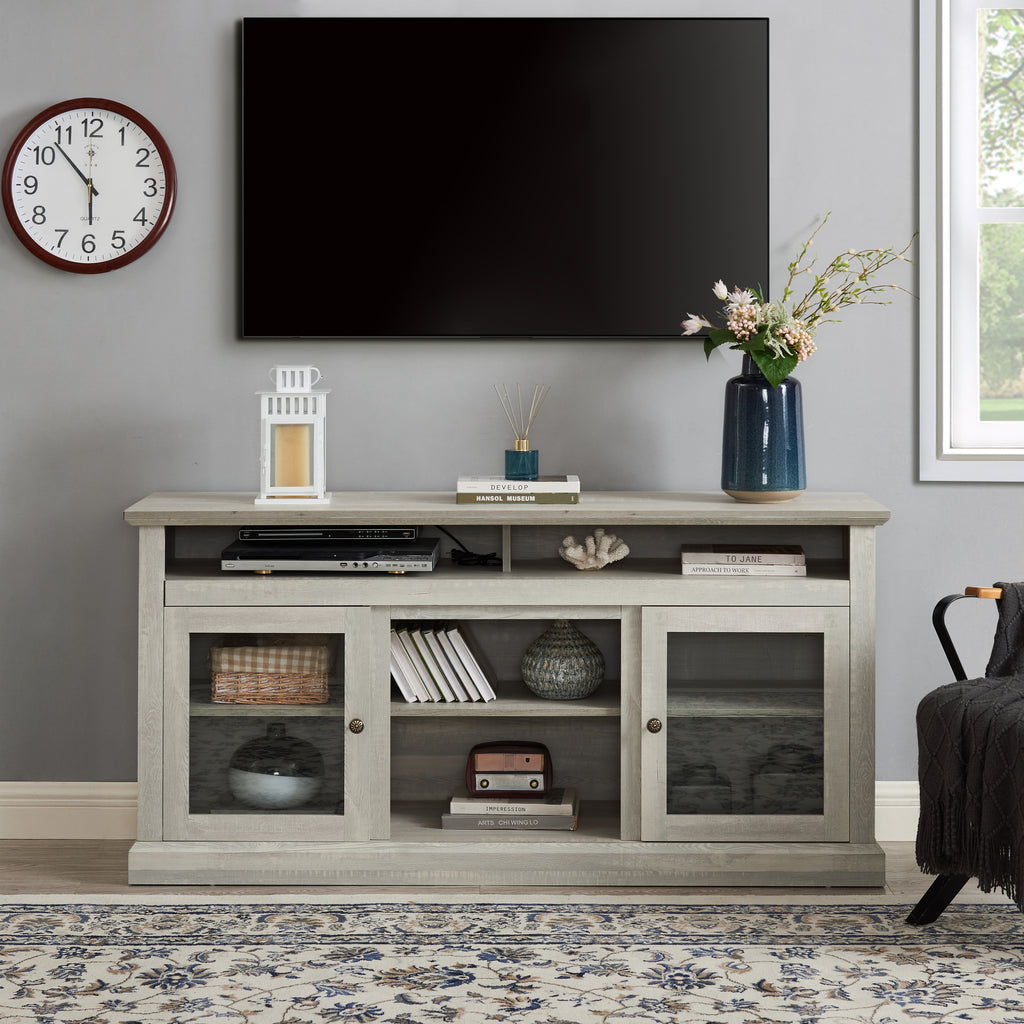 Contemporary TV Media Stand Modern Entertainment Console for TV Up to 65' with Open and Closed Storage Space, Stone Gray, 60'W*15.75'D*29'H