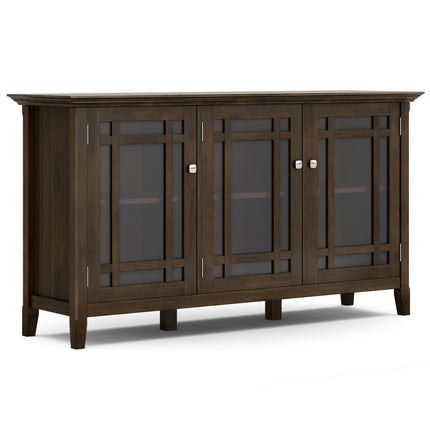 Bedford 62 inch Wide Solid Wood Storage Cabinet in Dark Tobacco Brown with Tempered Glass Doors and Adjustable Shelves